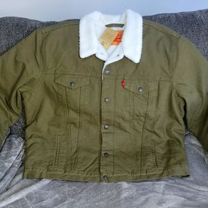 SOLD!! Size XXL - Mens Levi's Sherpa Lined Trucker Jacket Olive Green